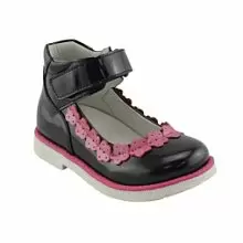Детские туфли Orthoboom 43057-03 черный с розовыми 
цветами фото 1