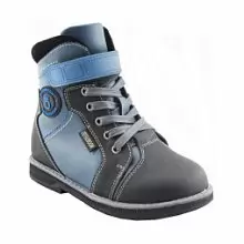 Кожаные детские ботинки ORTHOBOOM 81054-01 графит 
с голубым фото 1