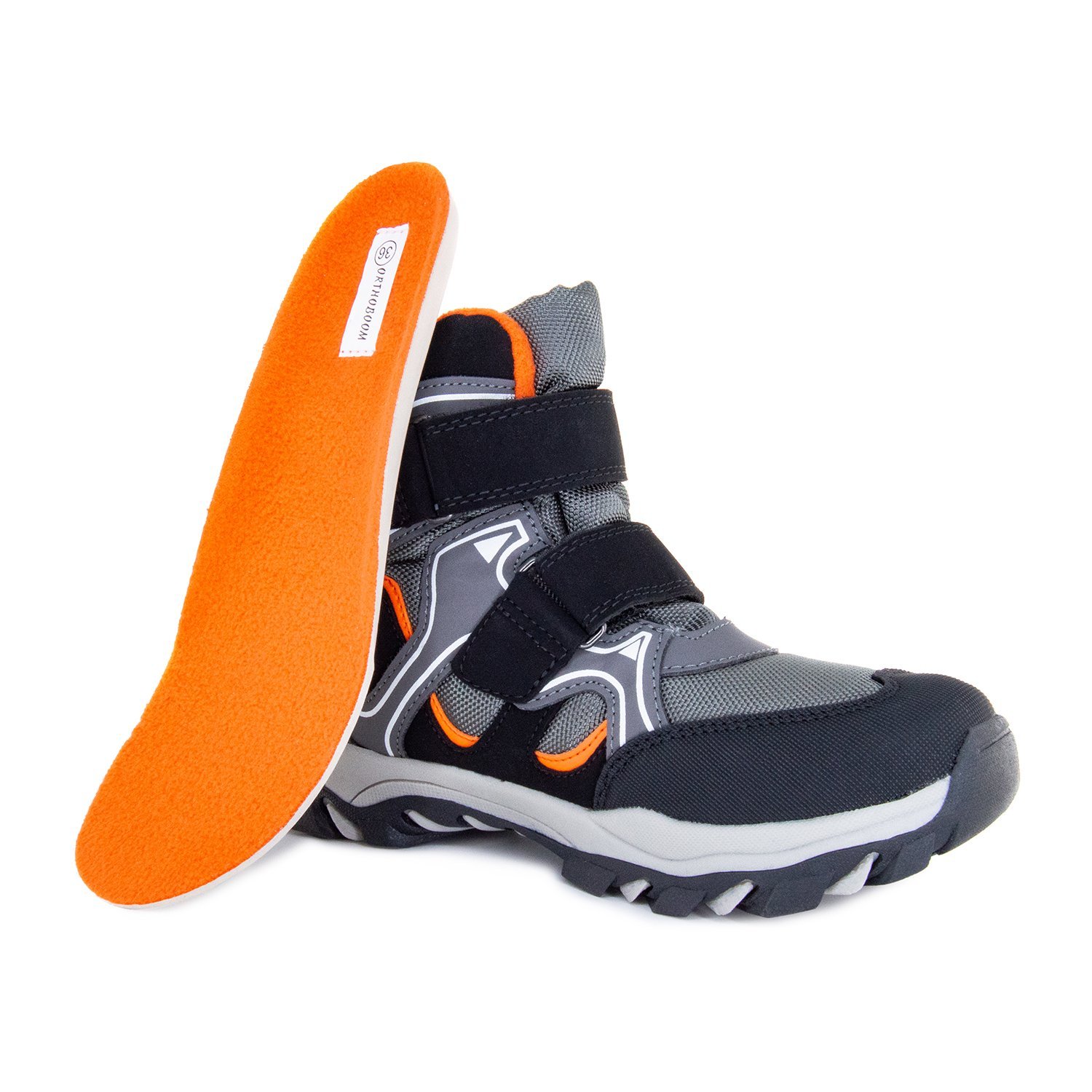 Детские ботинки ORTHOBOOM 81054-02 серо-черный с оранжевым