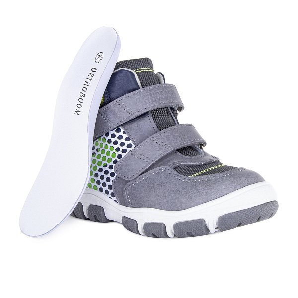 Детские ботинки ORTHOBOOM 81056-01 серый с оливковым
