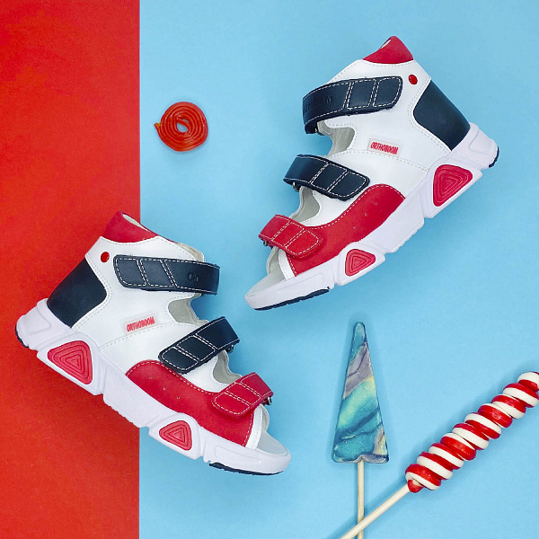 Детские сандалии Orthoboom 27057-10 белый-синий-карминовый