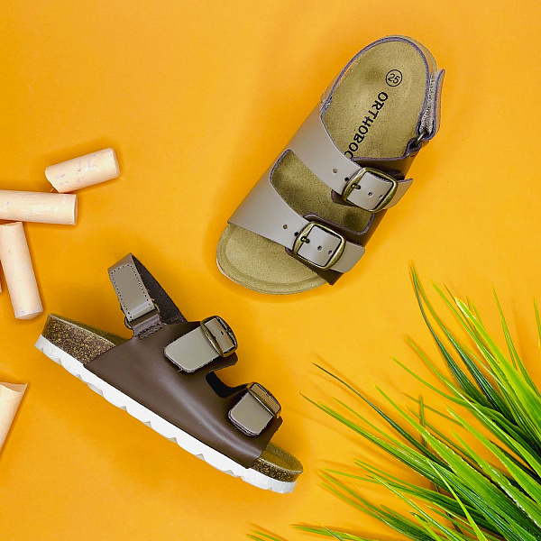 Детские биркенштоки Orthoboom 20325-11 хаки с коричневым