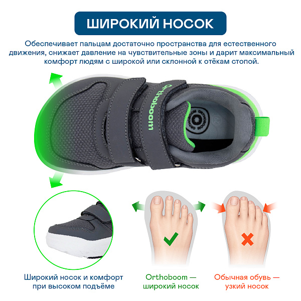 Детские кроссовки Orthoboom 30223-04 черный с салатовым