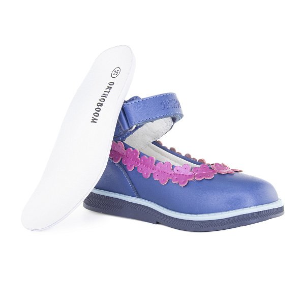 Детские туфли ORTHOBOOM 43057-03 голубой с розовыми цветами