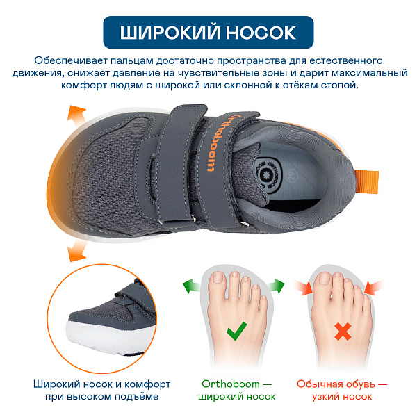 Детские кроссовки Orthoboom 30223-05 серый с оранжевым