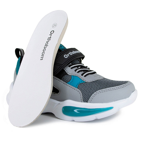 Детские кроссовки Orthoboom 32223-21 черно-серый с бирюзой с легкой подошвой Аэро