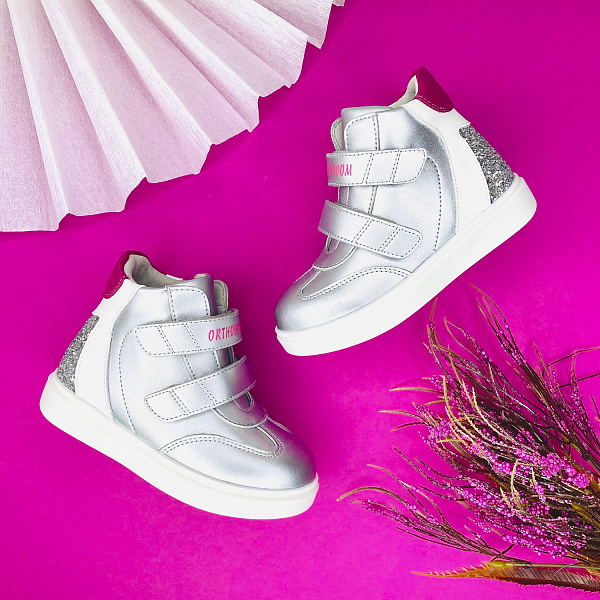Детские кеды Orthoboom 87036-01 серебристый с розовым